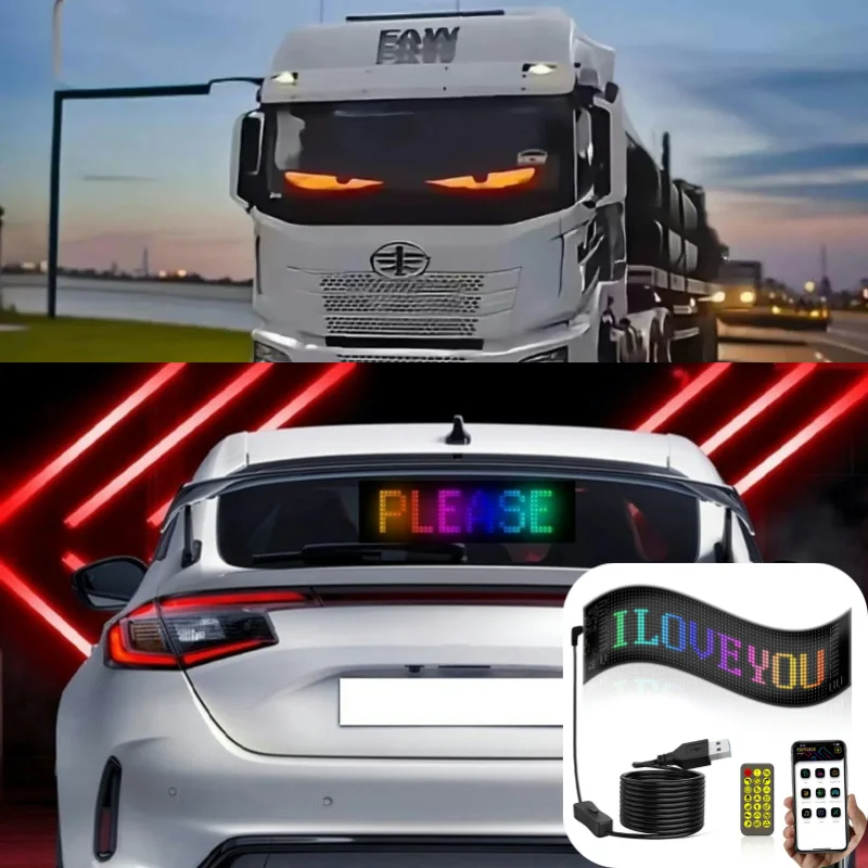 LED Sign Car Scrolling Advertising Display Full Color Bluetooth Connection Mobile APP USB Car Sign Bluetooth App DIY Control