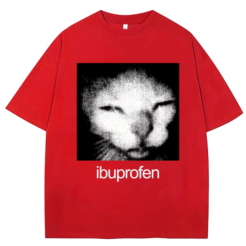 2025Vintage Grappige Ibuprofen Kat Meme Grafische T-shirt Mannen Vrouwen Humor Mode T-shirts Oversized Casual Streetwear T-shirts