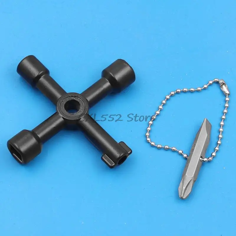 Multi Purpose Electric Control Cabinet Elevator Water Meter Valve Key Black Cross Key Wrench With Screwdriver Head