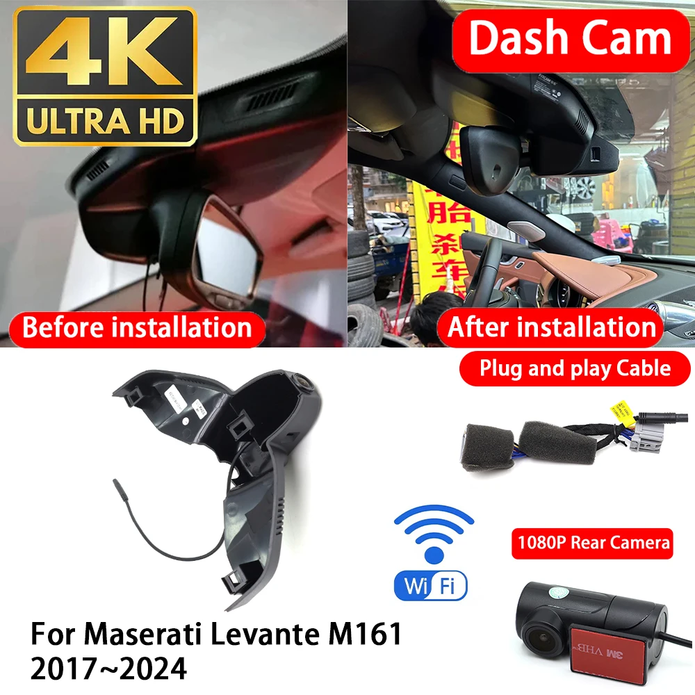 Cámara para Auto Maserati Levante M161 2017~2024, 4K 2160P, Delantera y Trasera, DVR, Wifi, Plug & Play, Grabación en Bucle