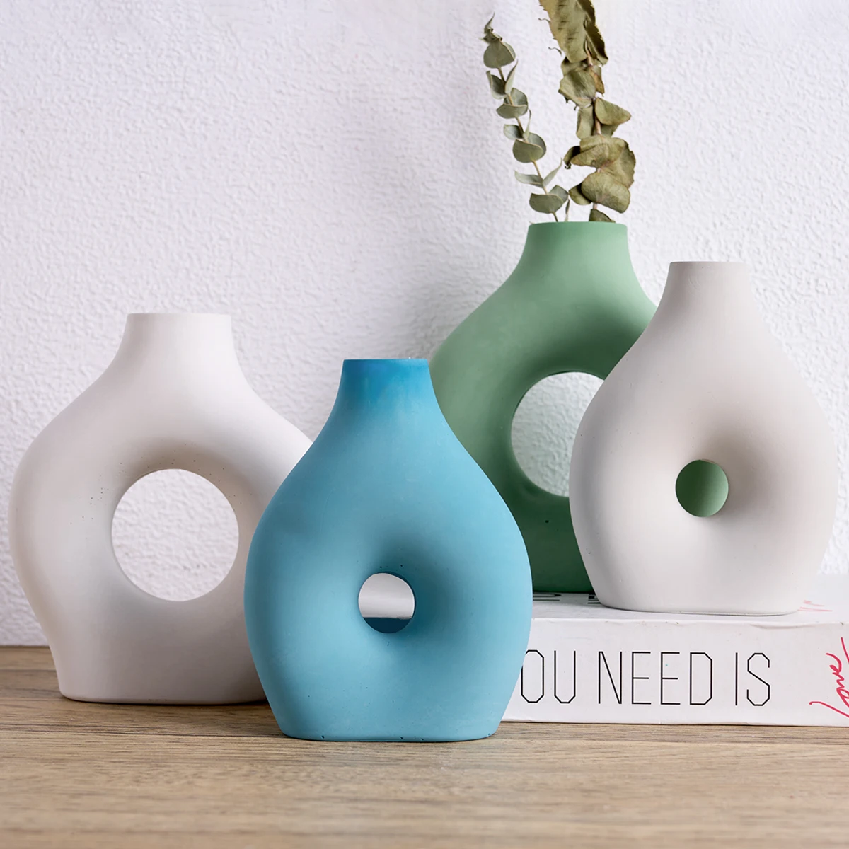Nordic Style Vase Silicone Mold with Free Clips DIY Irregular Hollow Oval Flower Arrangement Concrete Gypsum Molds Home Decor