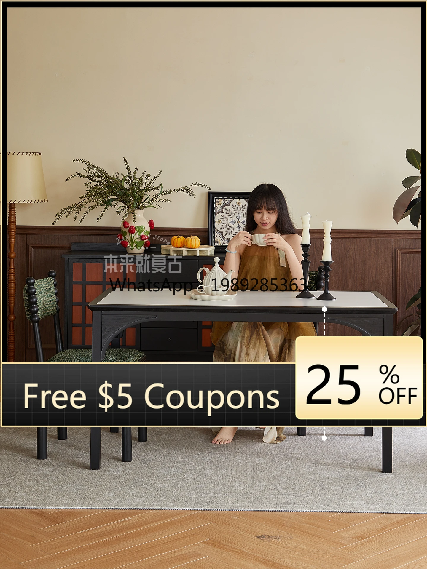 YFY Covered Bridge Dining Table Vintage Solid  Rock Slab Dining Table  Household Small Apartment Italian Style New Model