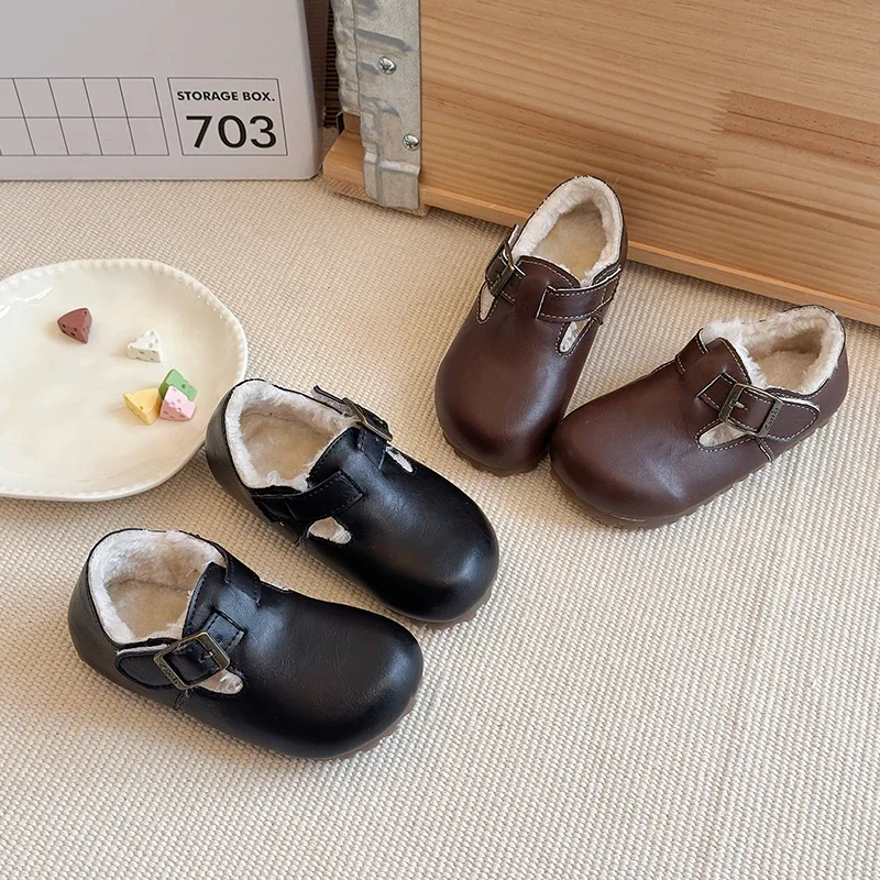 

Children Casual Shoes Round Toes Suede Warm Girls Princess Shoes Soild Color Versatile 2026 New Fashion Kids Flat Shoes Soft