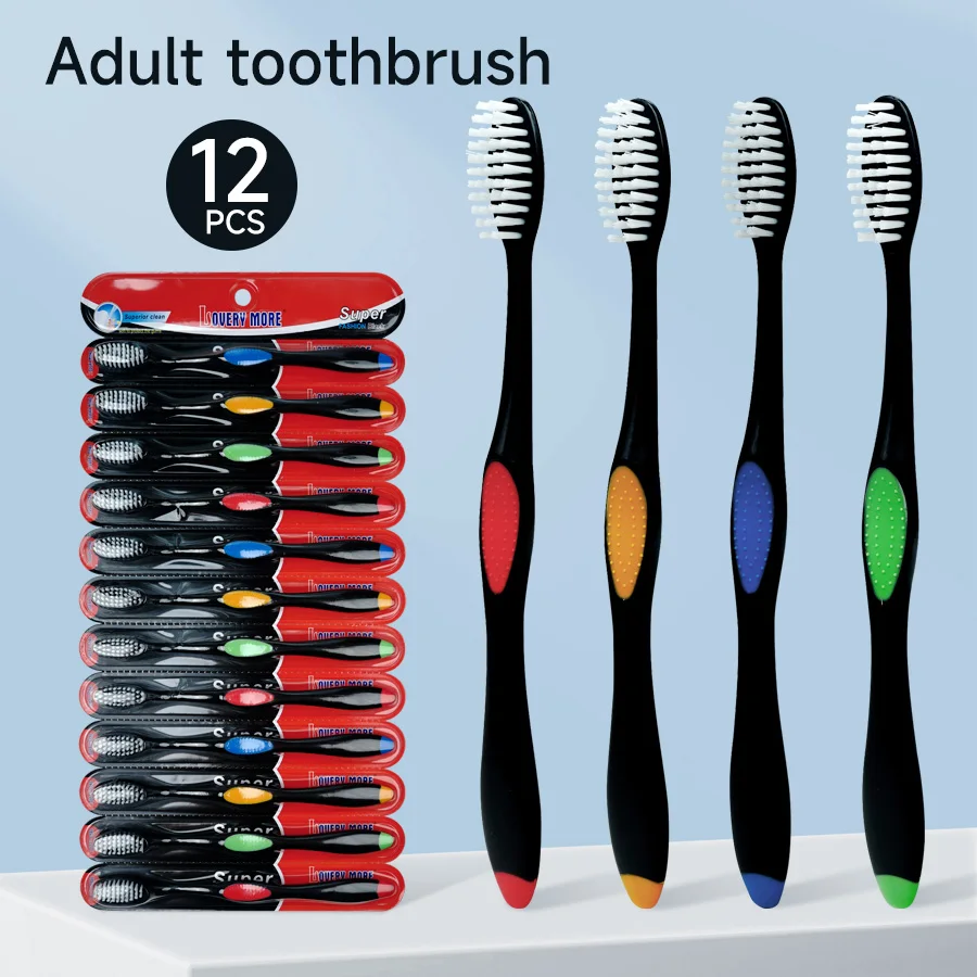 12 Packs Soft Nylon Bristle Toothbrush Set, Ergonomic Handle, Ideal Choice for Travel and Hotels