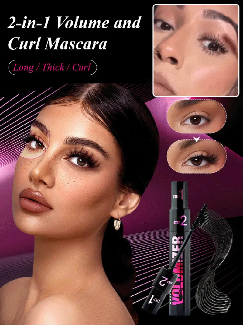 Mascara double volume imperméable et anti-transpiration, maquillage pour grands yeux, allongement, UNIS issement, curling, 1 + 2, 2 en 1