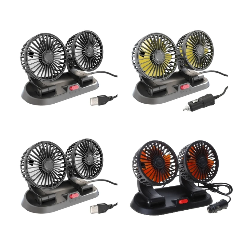 

Vehicle Mounted USB Fan 12V/24V Car Fan Dual Head 360° Rotation Cooler Fan Auto Cooling Fan for Dashboard Home Office F19A