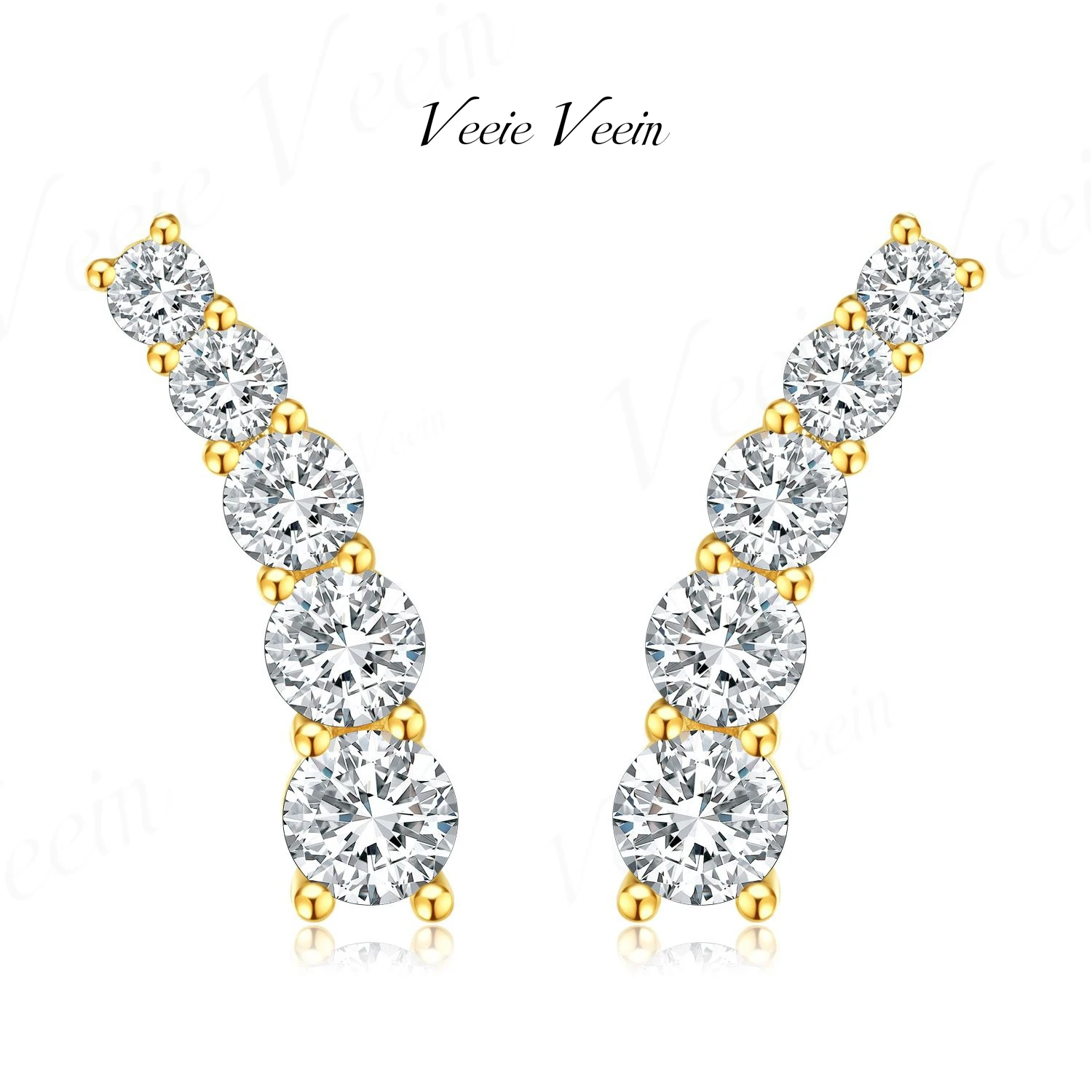 MuShan JewelrySolid 18k Gold Linear Row Lab Grown Diamond Earrings For Women 1ct Total Weight Cartilage Helix Stud Earrings
