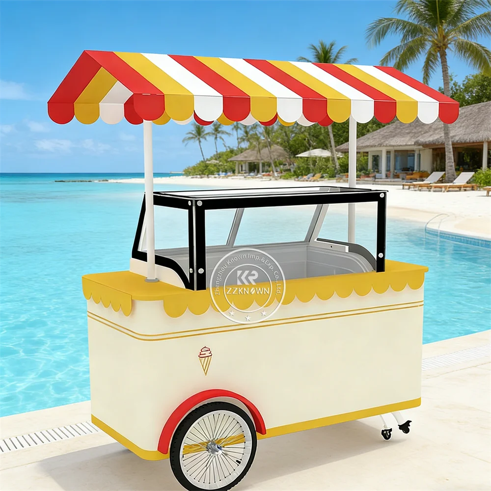 

Premium Ice Cream Cart Electric Cooling Snack Kiosk Beverage Coffee Portable Street Fast Food Push Cart For Summer Street