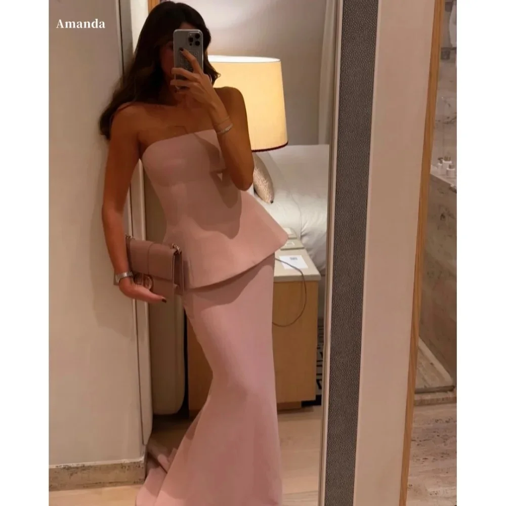 

Customized Pink Mermaid Two-Piece Set robes de soirée Crepe Sleeveless Party Dresses Floor-Length Prom Dress 2026 Evening Gowns