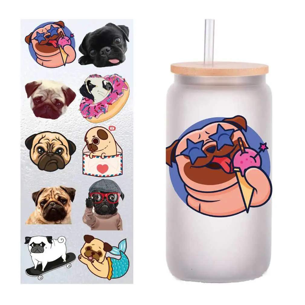 

10 pieces/pack cartoon animals Sha Pigou UV transfer stickers Crystal label glass stickers customized four inches.