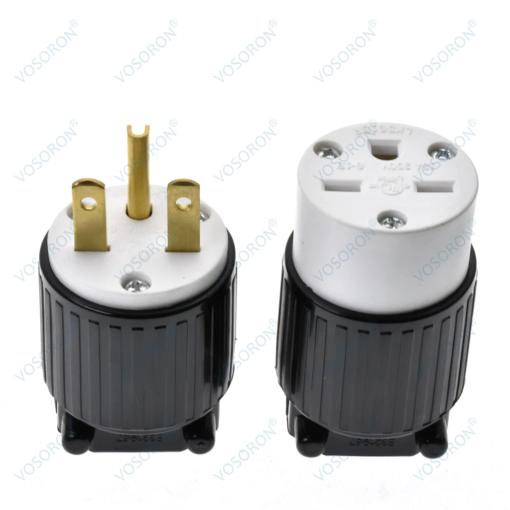 NEMA 6-15p/6-15R Straight Blade Cord Connector Male/ Female Ends, Extension Cord Ends Connector Set, 15 Amp GJ3762