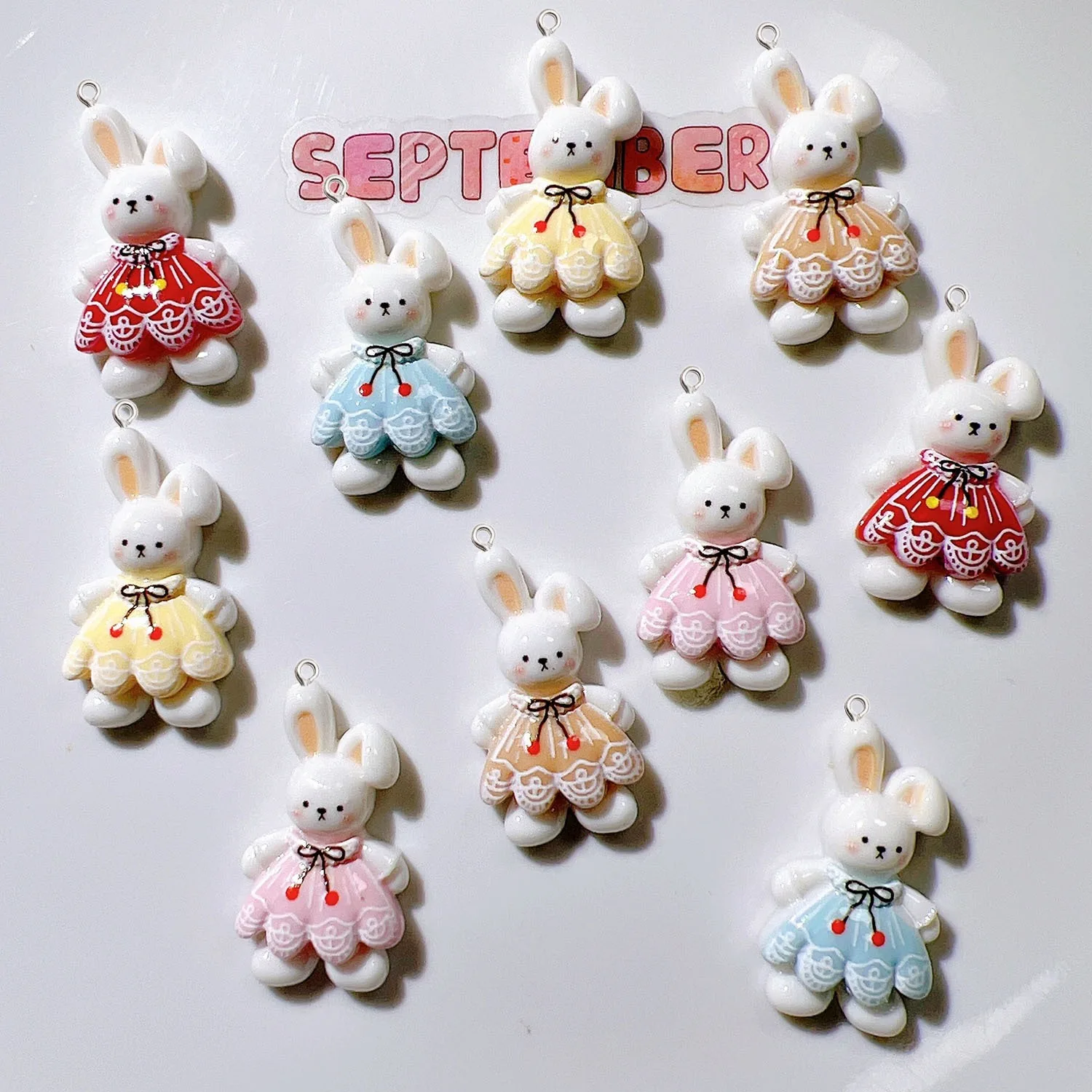 10Pcs Cute Cartoon Skirt Rabbit Resin Pendants Charms for DIY Earrings Keychains Hairpin Handmade Jewelry Making Craft Supplies