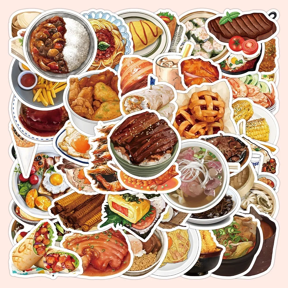 60 uds. De aperitivos delicados realistas, Pizza, salsa de carne, pegatinas de olla caliente para cuenta de mano, estuche para lápices, calcomanías, BulingBulingStickers Store