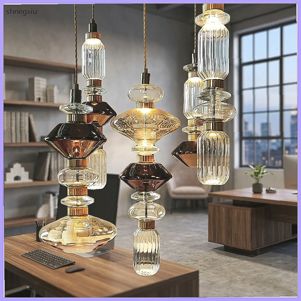 Creative Danish Design Ballet Pendant Lamp with Clear Amber Glass Shade for Restaurant, Bedroom Bedside Hanging Light