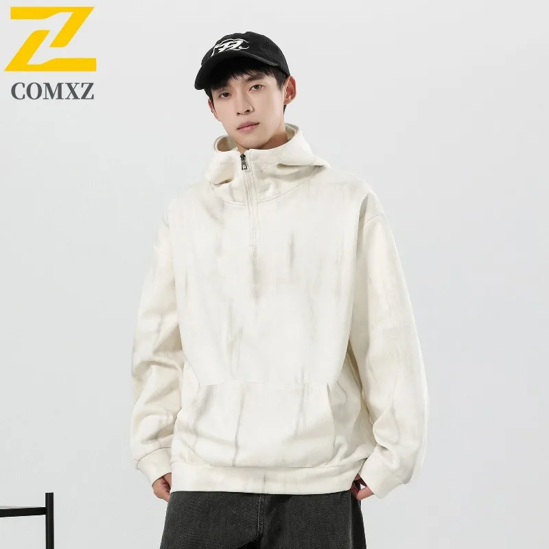 

COMXZ 2025 Trend Heavyweight Half Zip Long Sleeve Hooded Sweatshirt Men Autumn Winter American Style Casual outdoor Streetwear
