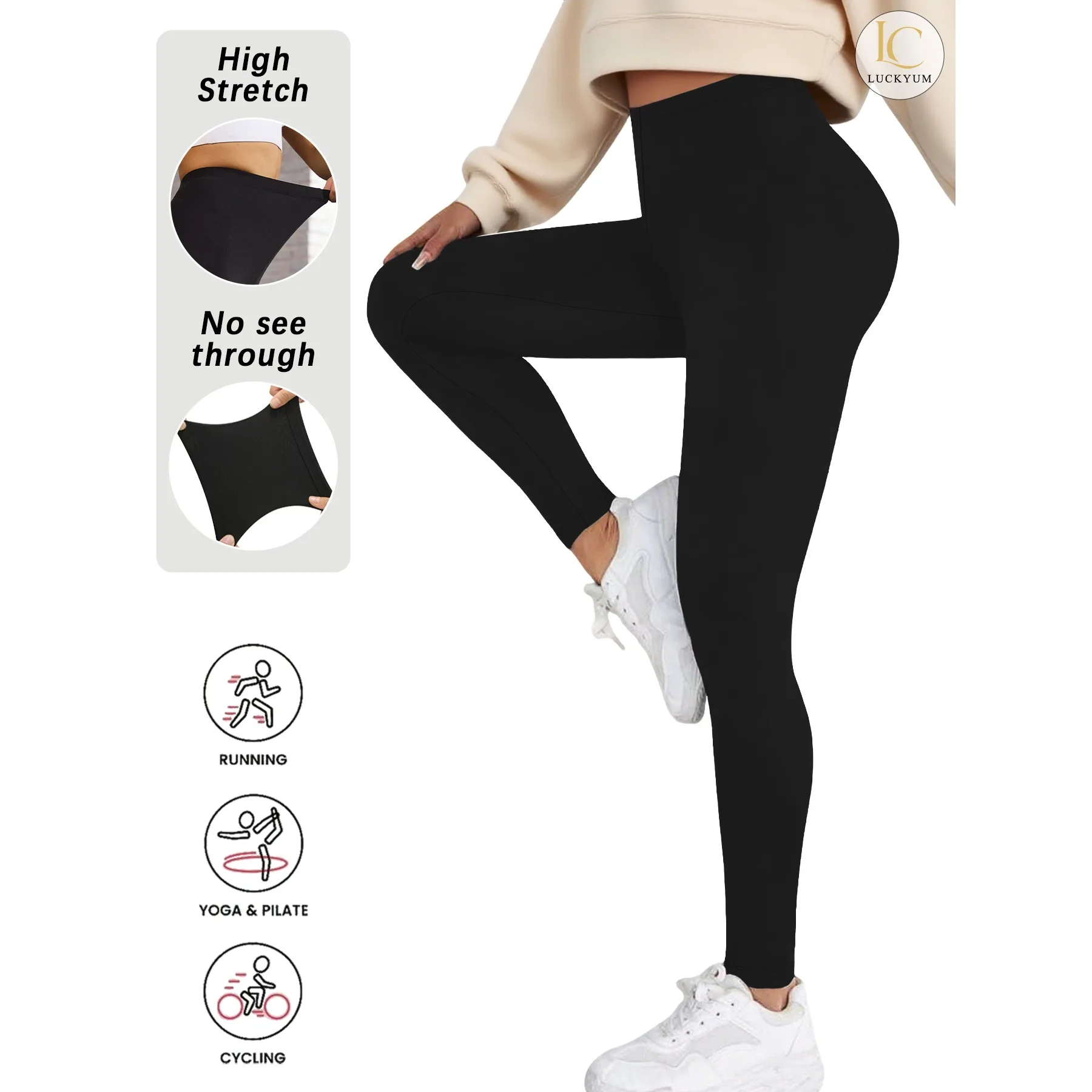 Legginsy damskie plus size z super miękkiego materiału - wysoka elastyczność do jogi, biegania, ćwiczeń i noszenia na co dzień. — zdjęcie 2