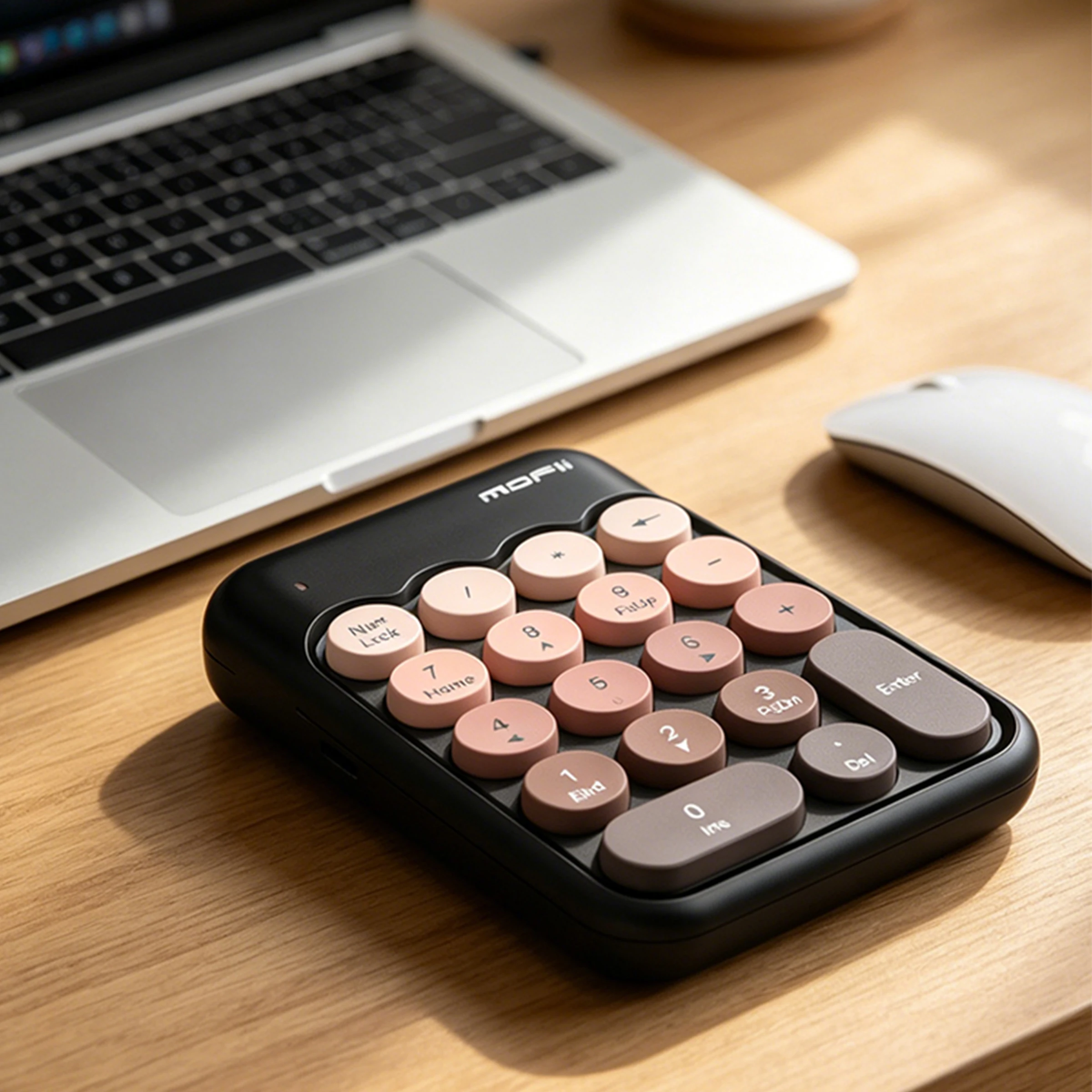 MOFii X910 Black & Rose Gold Wireless Numeric Keypad, Retro Round Keycaps, for Financial Office, Laptops & Desktops