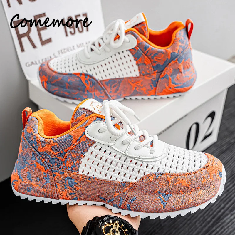 Comemore Men's Chunky Sneakers Mesh Breathable Lace Up Thick-sole Causal Sport Shoes Male Ultra-Light Comfort No Slip Footwears