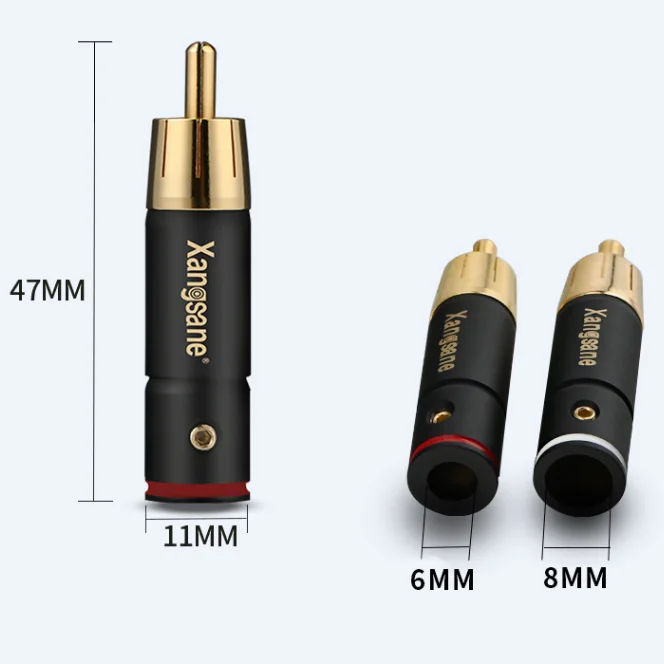 High Quality  RCA Plug Signal Line Connector 3u Gold Plated Copper DIY HiFi Audio Adapter 6mm 8mm