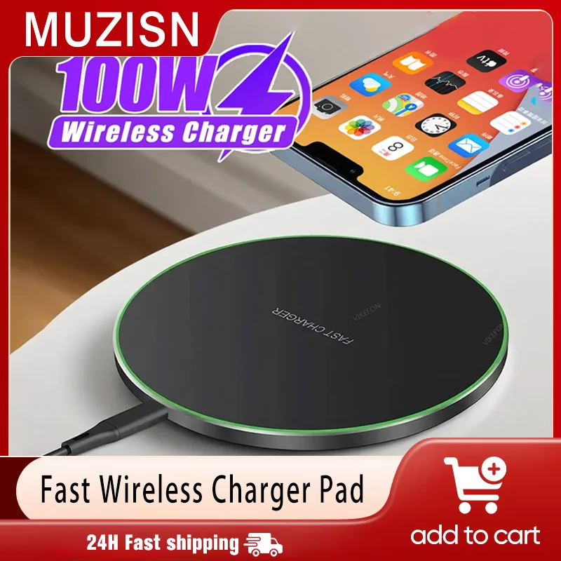 

100W Lightweight Wireless Charger Desktop Pad For iPhone 17 16 15 14 Pro Max Samsung S25 S24 Xiaomi Fast Charging Station