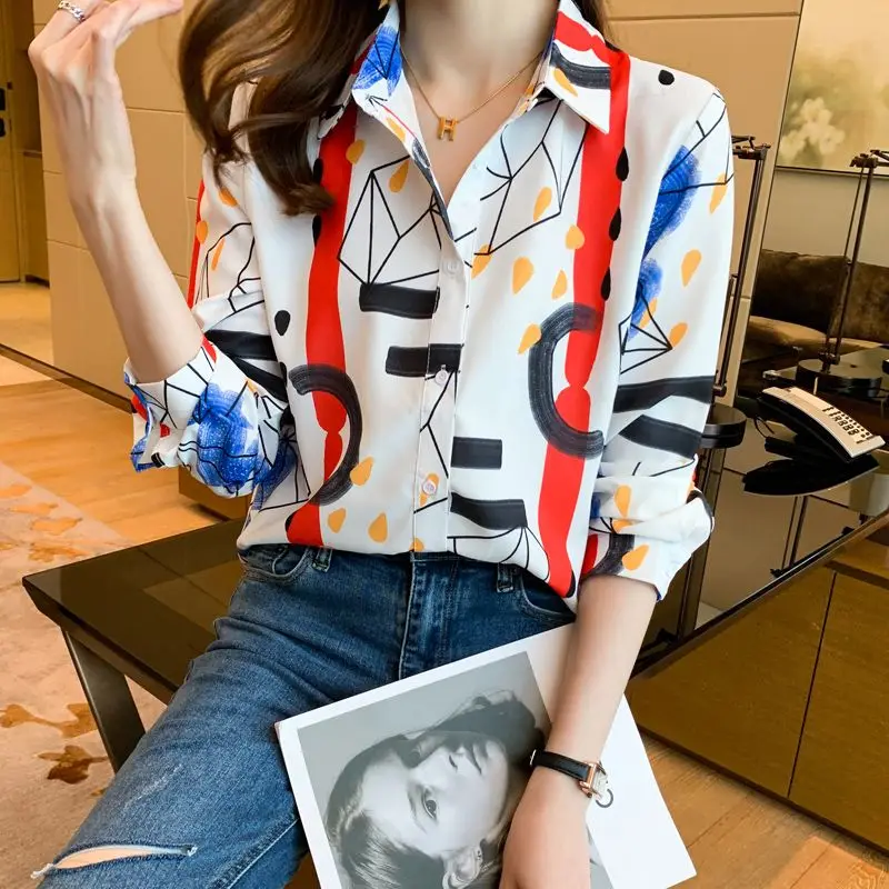 

Women's Lapel Casual Loose Chiffon Shirt Top Cardigan Shirt Women's Base Shirt Shirt