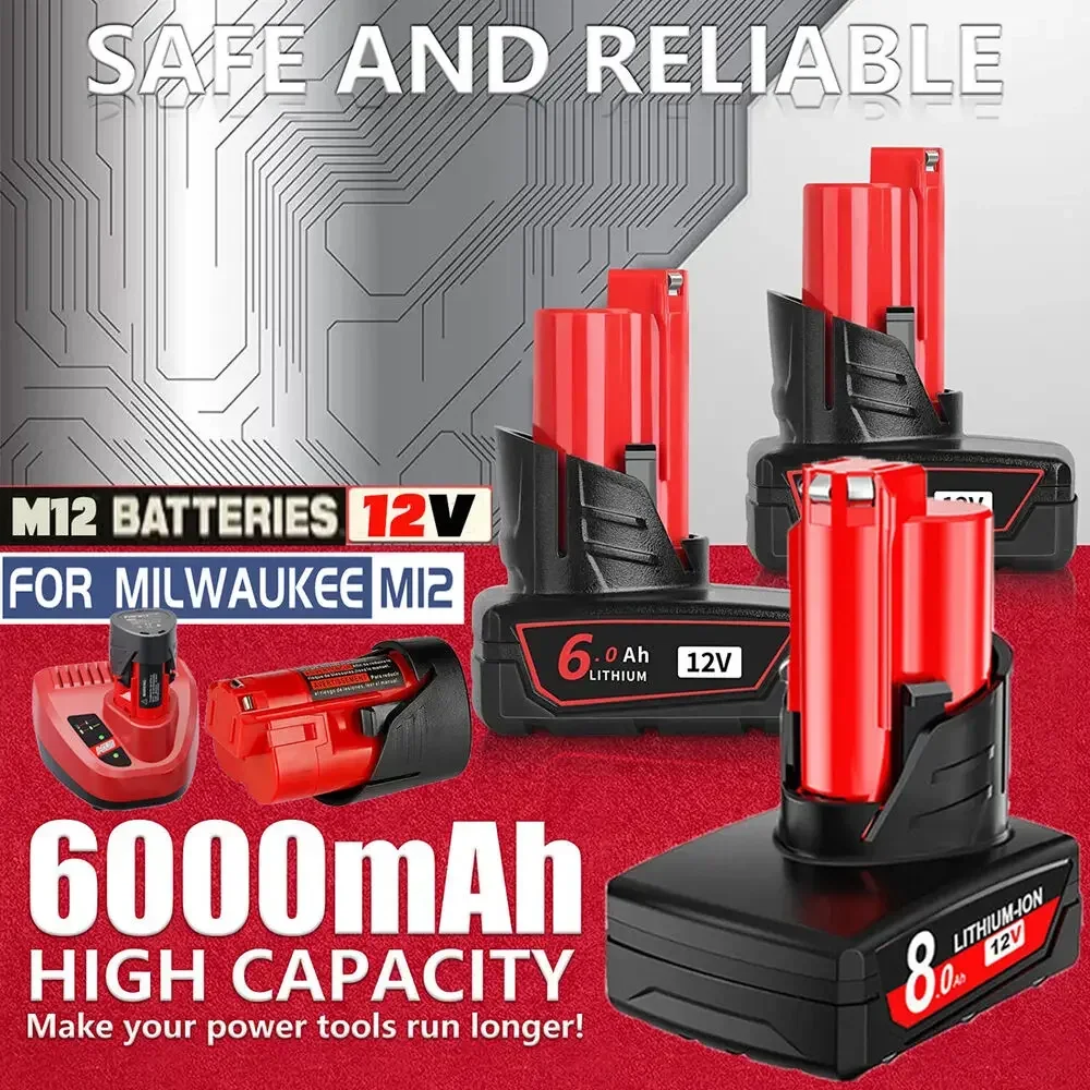 12V 3.0Ah/6Ah/9Ah Li-ion Battery for Milwaukee 12V Tools M12 12V M12B6 XC 6.0Ah Cordless Drill Lithium-Ion Batteries 48-11-2402