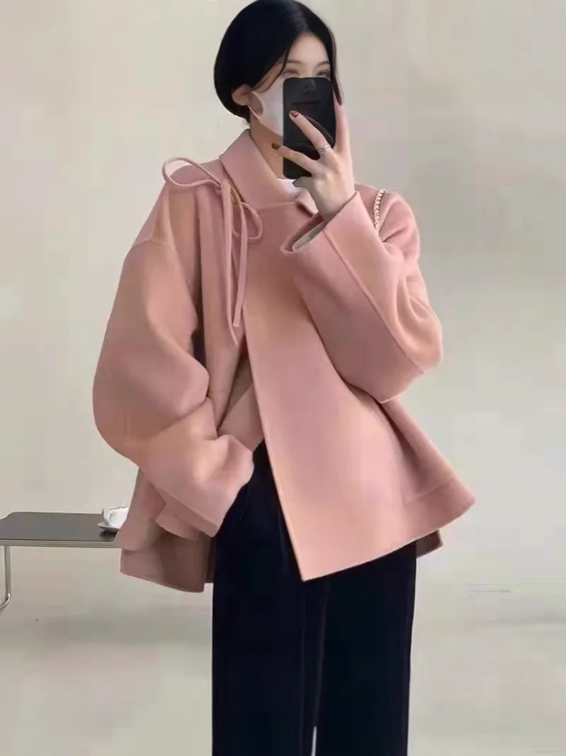 Women's Short Double-Sided Cashmere Coat 100% Pure Wool Solid Color Casual Fashion Autumn Winter High-End Warmth Buitreraptor