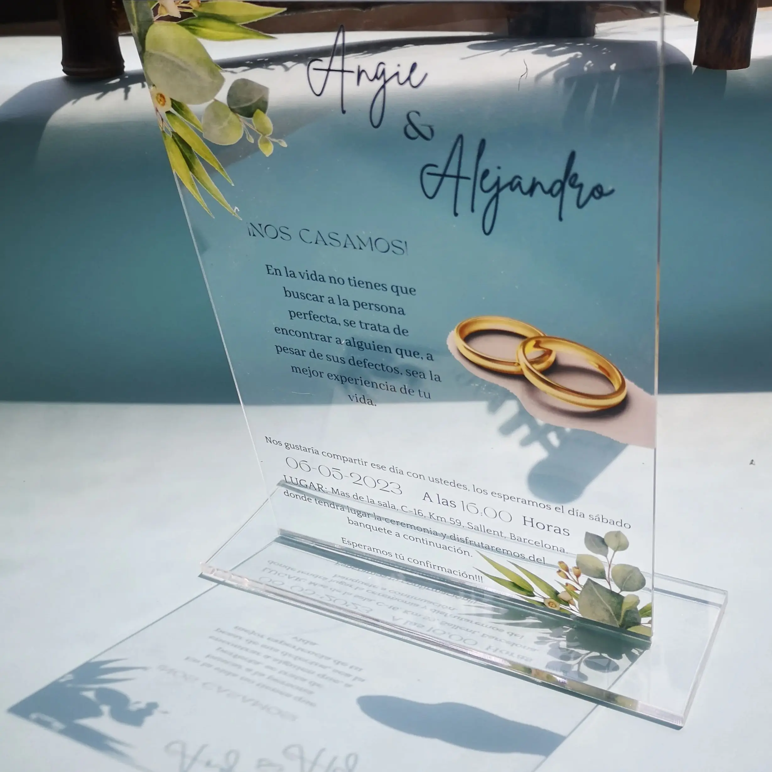 Transparent Acrylic Cards with Printed Box, Customized Wedding Invitation With Base, Personalized Content, 10Pcs