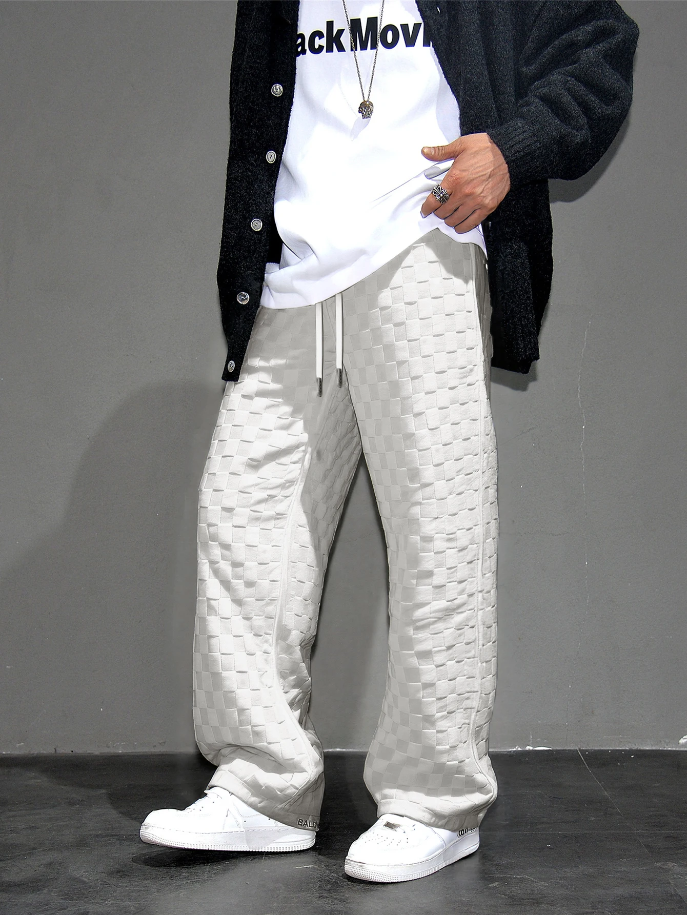 

Свободные спортивные штаны в сетку, персонализированная сетчатая текстура, повседневная удобная повседневная одежда, мужская модная спортивная свободная прямая штанина