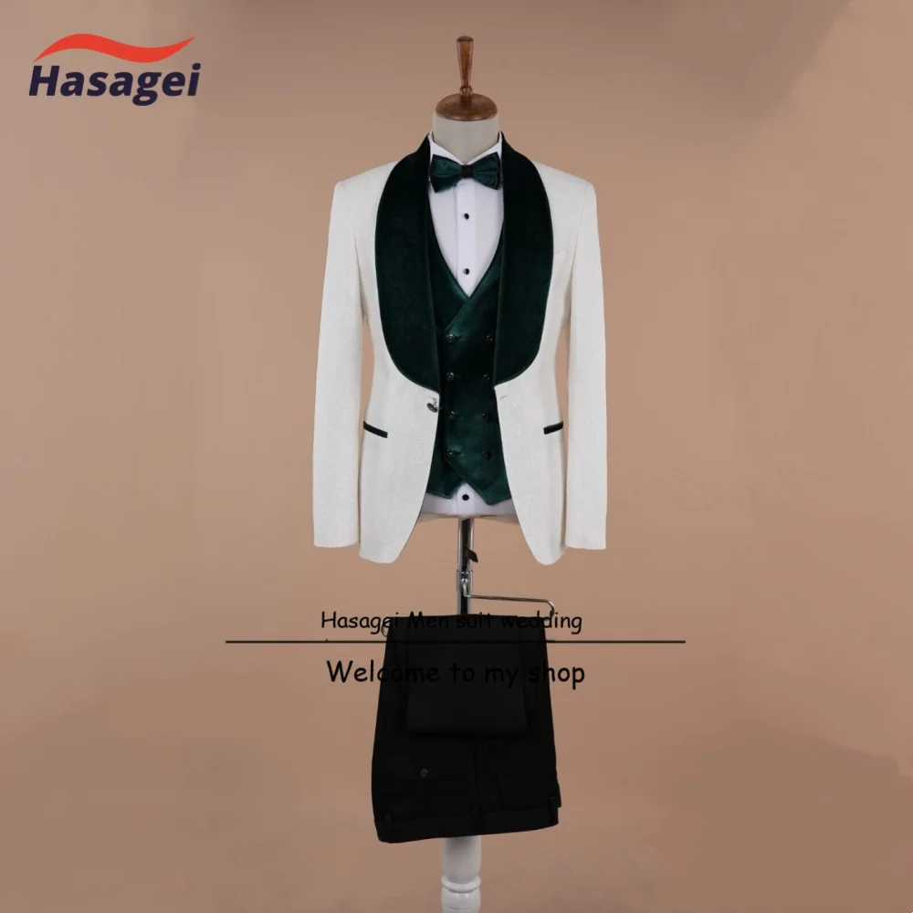Men's 3 Pieces Suit Floral Jacket Double Breasted Velvet Vest Pants Set Formal Mens Suit for Wedding Prom Dinner Party