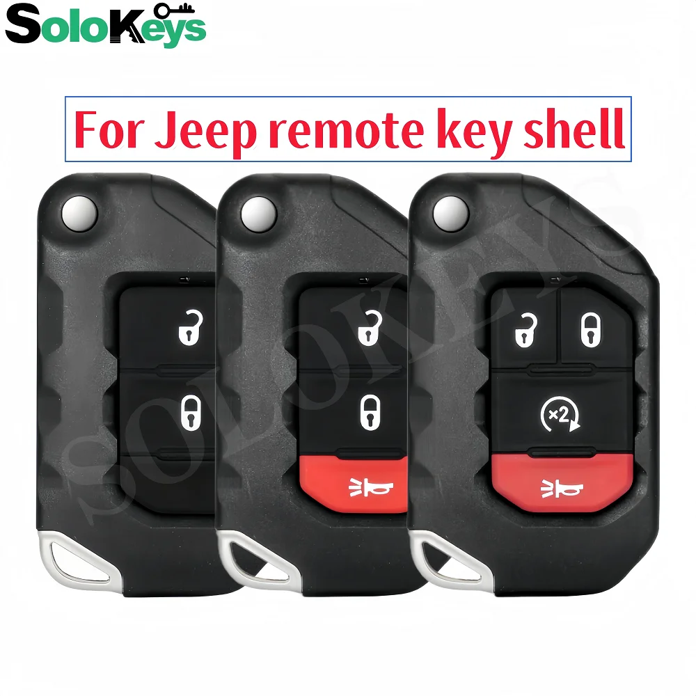 SOLOKEYS Folding Remote Control Car Key Shell For For Jeep Wrangler Gladiator 2018 2019 2020 Fob Replace SIP22 Blade