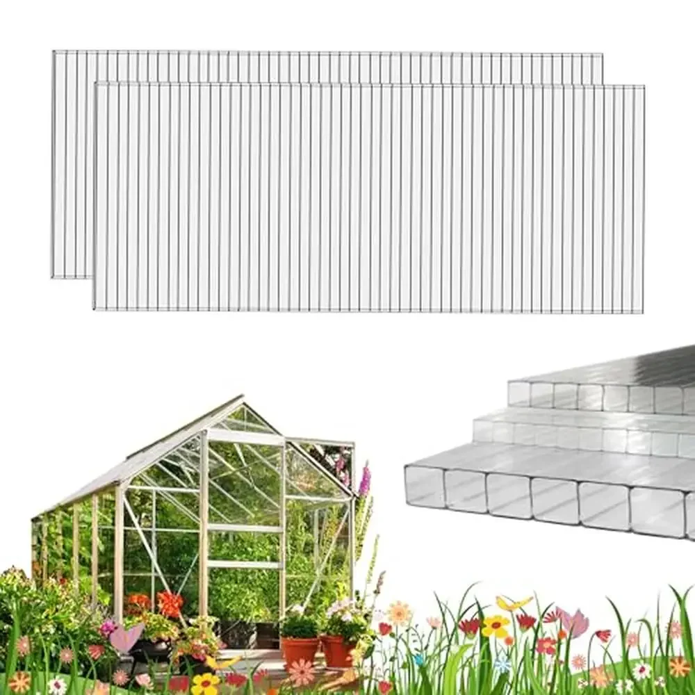 Outdoor Twin-Wall Polycarbonate Greenhouse Panels UV Protected Clear Sheets Resist Impact Waterproof Resist Impact DIY Projects