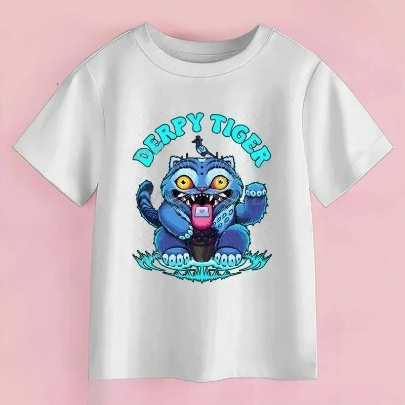 

Derpy Tiger Kpop Demon Hunters Kids T-shirt Tops Girls Boys Cotton Summer Short Sleeve Tee Crew Neck Cute Tiger Funny T Shirts