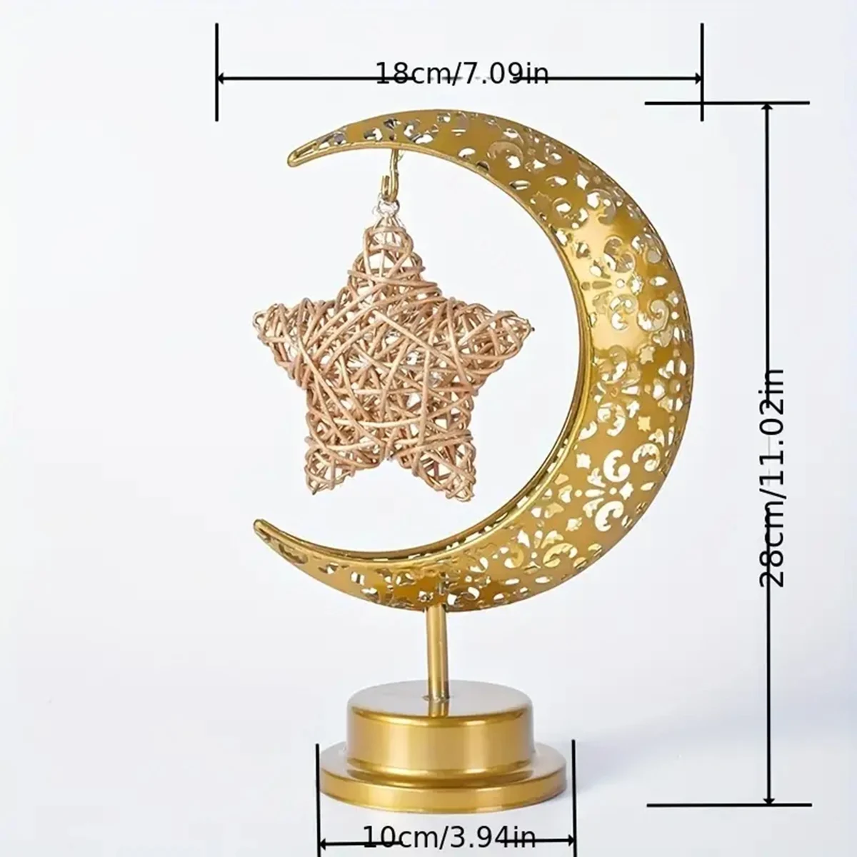 1pc Decorative Table Lamp LED Crescent Lamp Rattan Star Battery Powered Night Light For Home Eid Ramadan Party Festival Decor