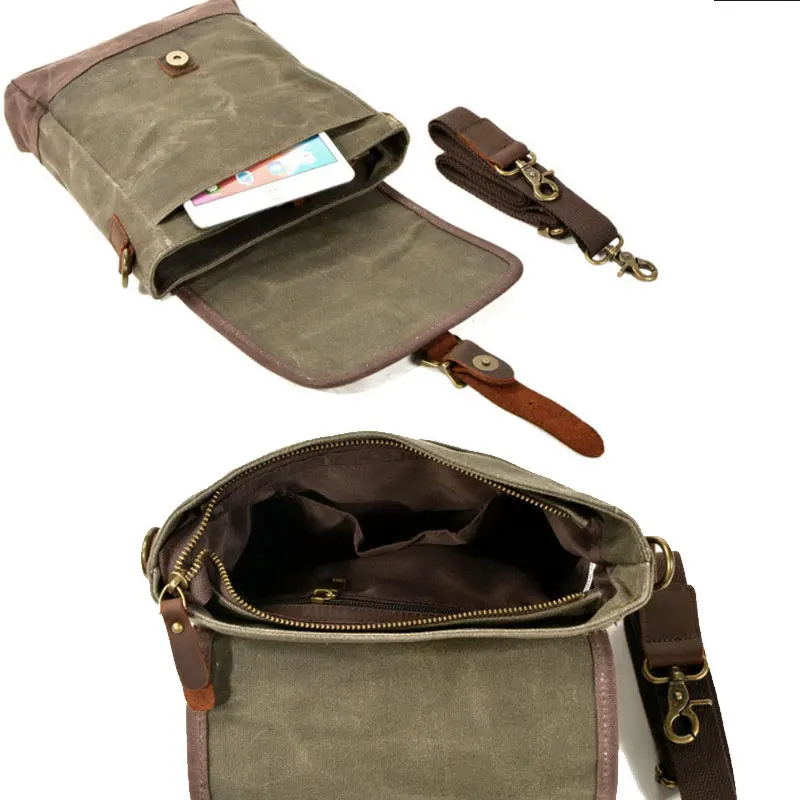 SCIONE Men Shoulder Bags Oil Wax Canvas Leather Crossbody Bag Men Military Vintage Casual Travel Outdoor Messenger Bags