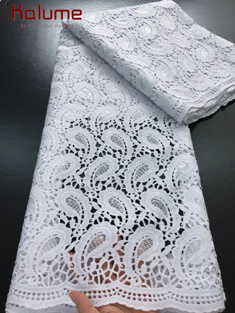 

Kalume White Cord Guipure Lace Fabric 2025 High Quality Nigerian African Water Soluble Lace Fabric June For Wedding Dress F4402
