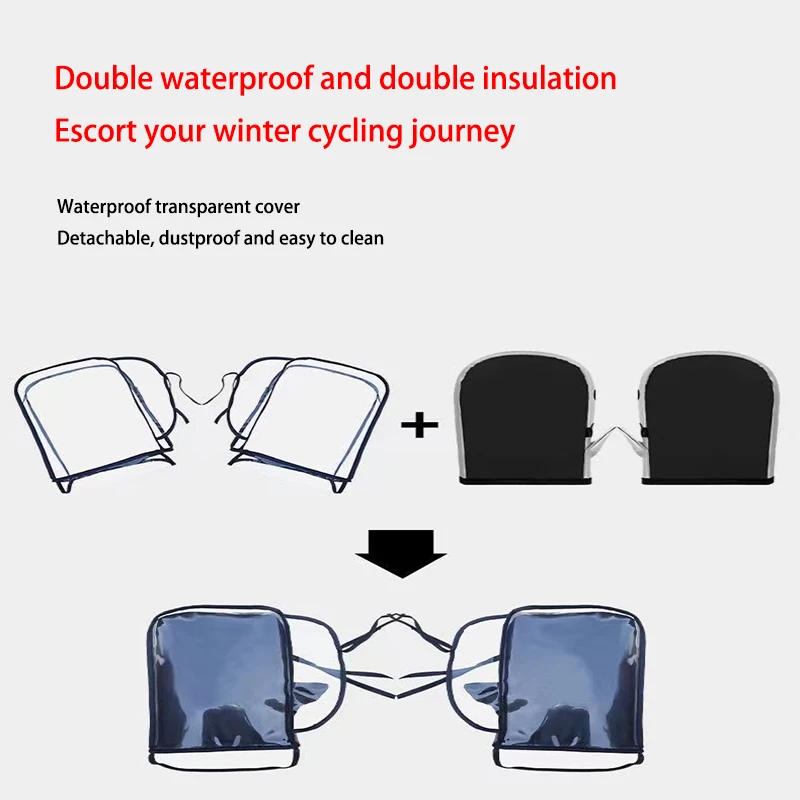 Impermeável e Windproof motocicleta guidão luvas, grande chuva capa, tampa do punho transparente, equitação de inverno