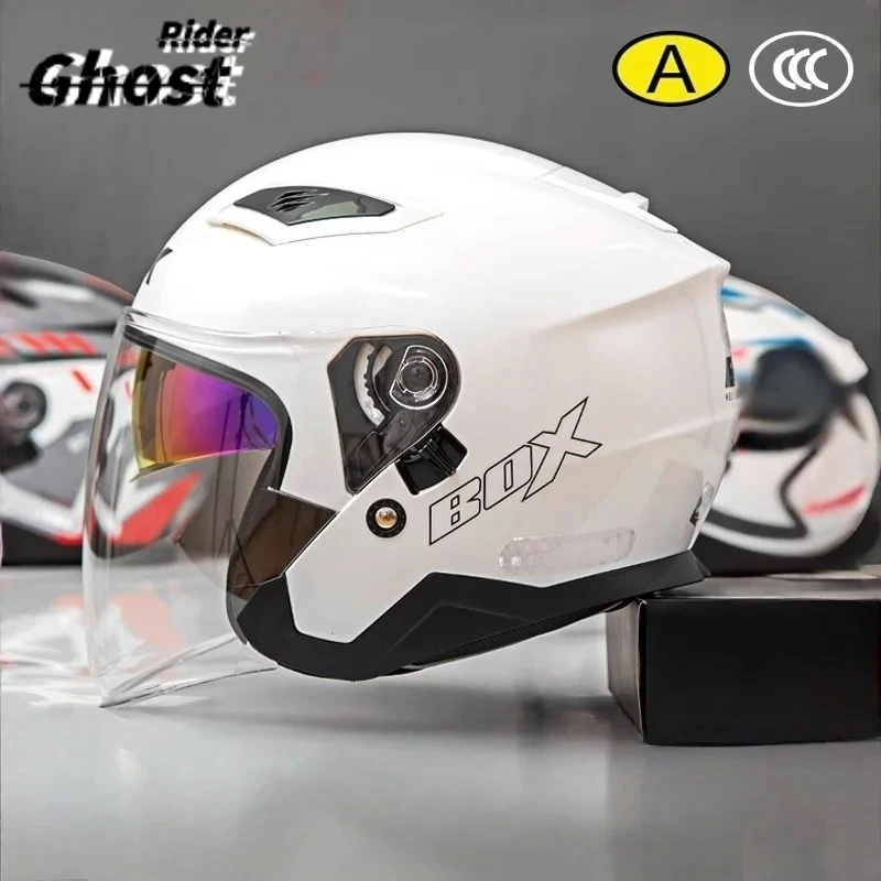 

BOX Electric Bike Motorcycle Helmet Women's Fashionable and High-value Riding Half Helmet Four Seasons Universal Double Mirror