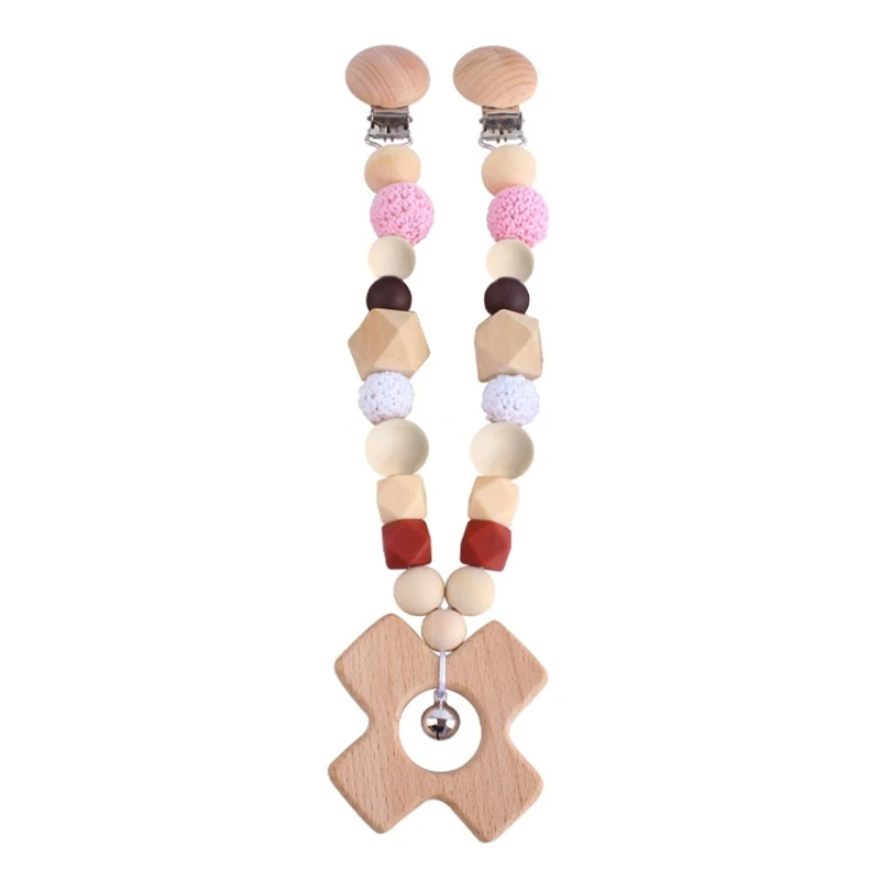 Teething Wooden Mobile Rattle Bed Pacifier Chain Clip Stroller Baby Teether Dropship