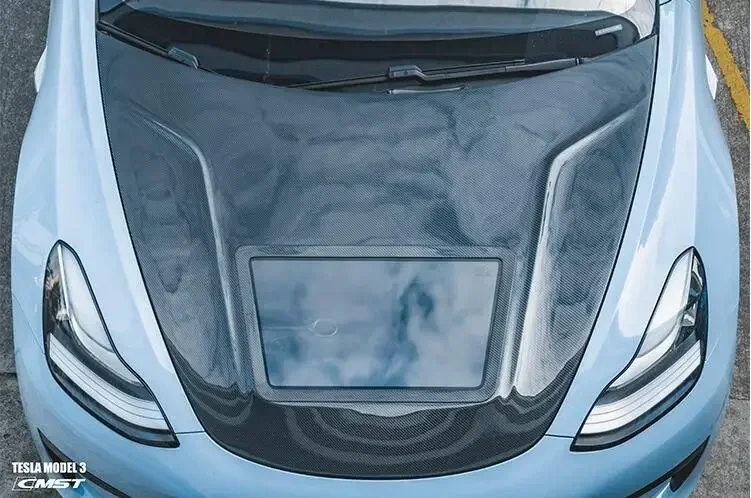 New！ Real Carbon Fiber Transparent Bonnet For Tesla Model 3  2019 2020 2021 2022 2023 Front  Engine Hood Vent Cover