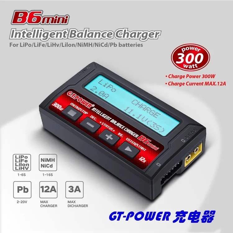

GT.POWER IMAX B6 MINI Balance Charger Discharger 300W 12A For RC Helicopter Re-peak NiMH NiCD LiHV NiCd PB Li-ion Battery Charge