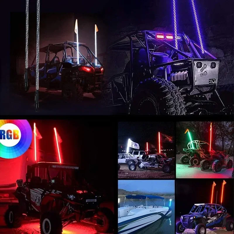 12V-24V LED Whip Lights Bluetooth Remote Control Voice control IP68 Colorful LED Whip Lights For UTV ATV Off Road Truck Sand RZR