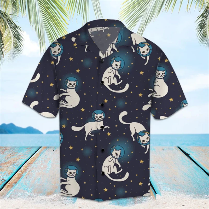 

Trendy Astronaut Pattern Hawaiian Shirts For Men Summer Fashion Streetwear Hip Hop 3D Printed Shirt Cool Oversized Lapel Blouses