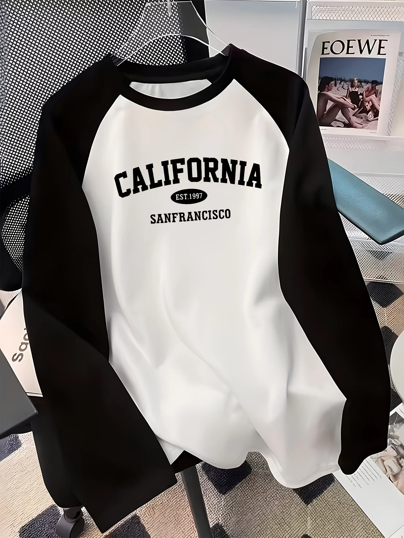 Women's Casual Color-Block Raglan Long-Sleeve Base Layer Tops Letter Slogan Graphic Print T Shirt Vintage Style T-shirt Clothes