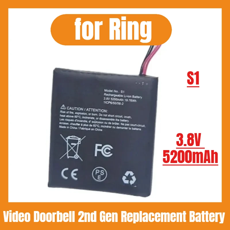 

New High Quality S1 3.8V 5200mAh Replacement Battery for Ring Video Doorbell 2nd Gen (5 Pin Version ONLY)