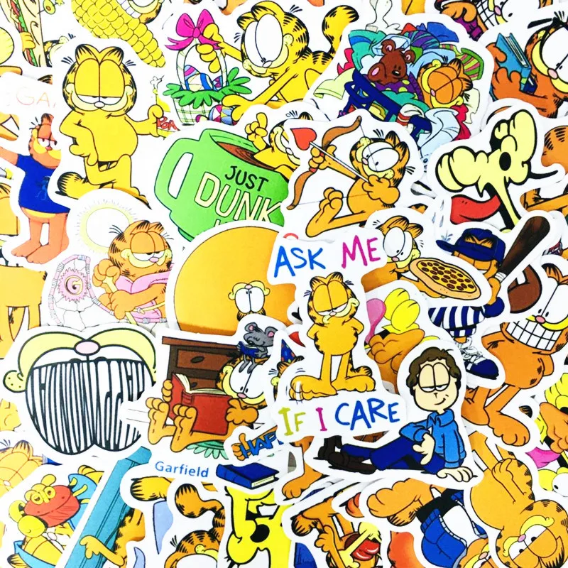 

50pcs Cartoon Cuteness Garfield Graffiti Waterproof Stickers No Offset Printing Repeatable Paste Hd Sticker Toy