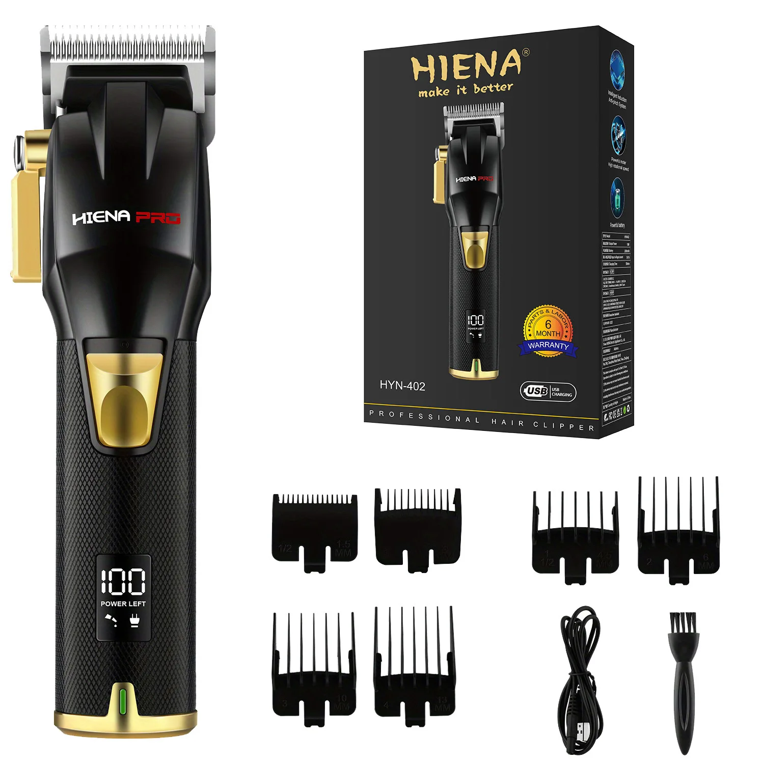 

HIENA Pro Hair Clipper set for men 1.5-13mm limit guide Comb professional barber machines Cordless haircut Electric hair trimmer