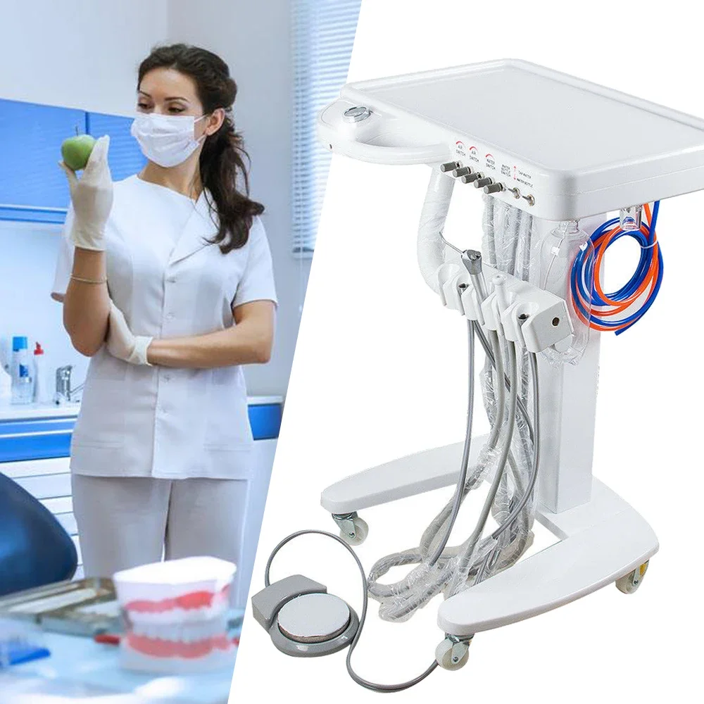 Bymaocar 4 Holes Portable Mobile Dental Delivery Unit System Cart Treatment Work Compressor 4-hole Hand Piece Tube