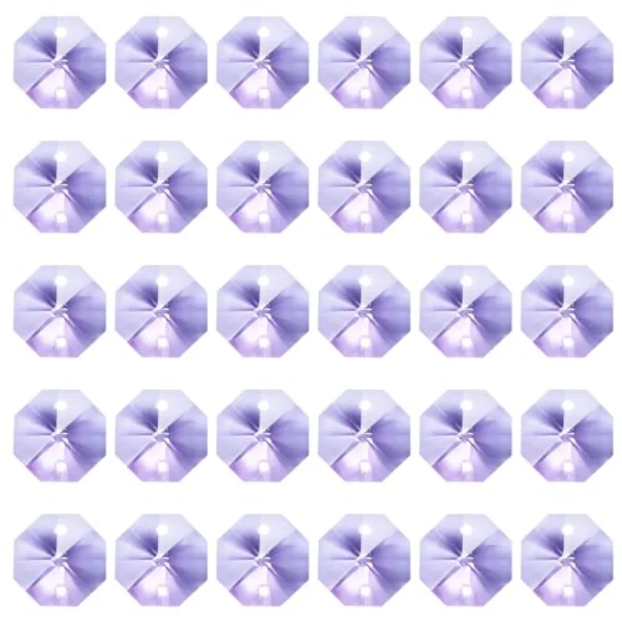 K9 Crystal Octagon Beads 2 Holes Pendants, 30 Pack Chandelier Prisms Parts Ornaments Hanging Beads for DIY Arts Crafts Decorati