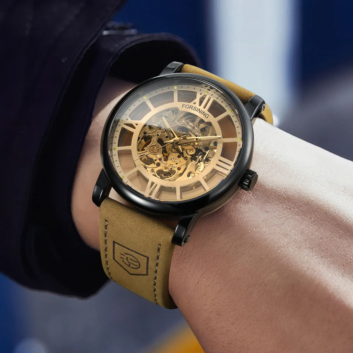 

Официальные оригинальные мужские часы FORSINING 3d Skeleton Automatic aaa, водонепроницаемые ретро светящиеся механические часы с кожаным ремешком